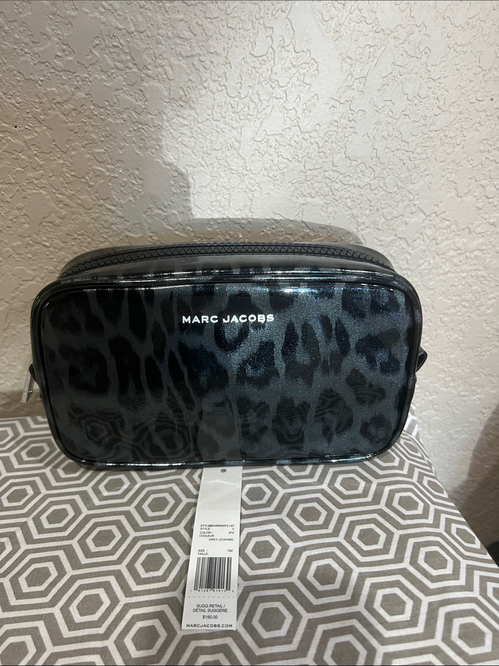 Marc Jacobs Black Leopard Coated Canvas Toiletry Bag